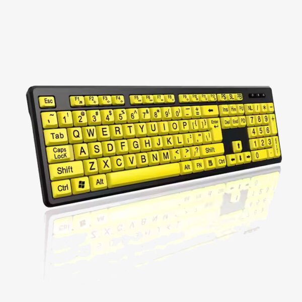 Large Print Computer Keyboard Full Size USB Wired Yellow Keyboard for Visually Impaired Low Vision Individuals
